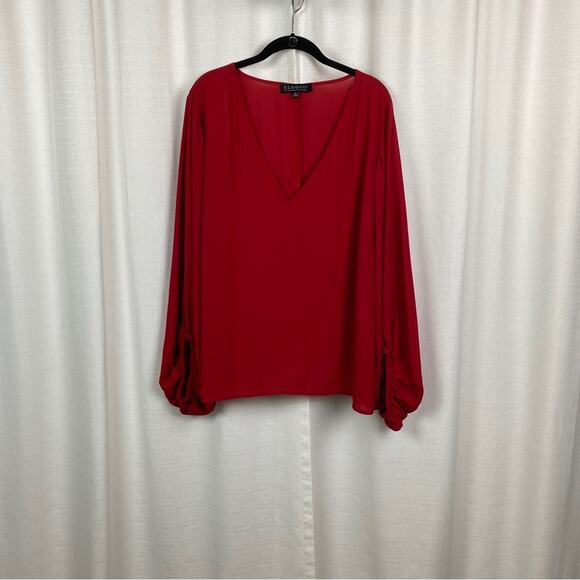 Eloquii Red Georgette Drama Sleeve Blouse Sz.26W - Picture 4 of 12